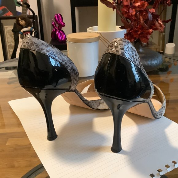 SOLD Vintage Manolo Blahnik Crux Snake/Leather d'Orsay Black 38 1/2 or size 8 M - Picture 2 of 6